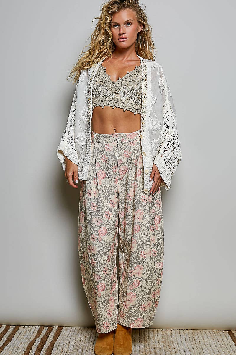 Floral Embroidered Contrast Chenille Crochet Cardigan Top