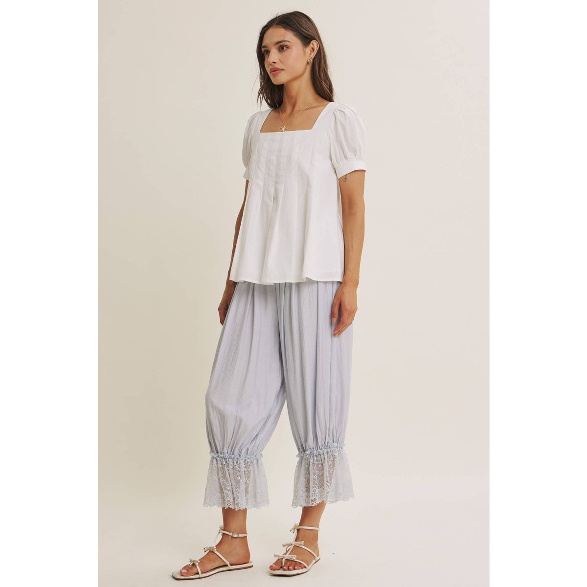 COTTAGE GARDEN CRINKLED LACE HEM LIGHTWEIGHT BLOOMPER PANTS