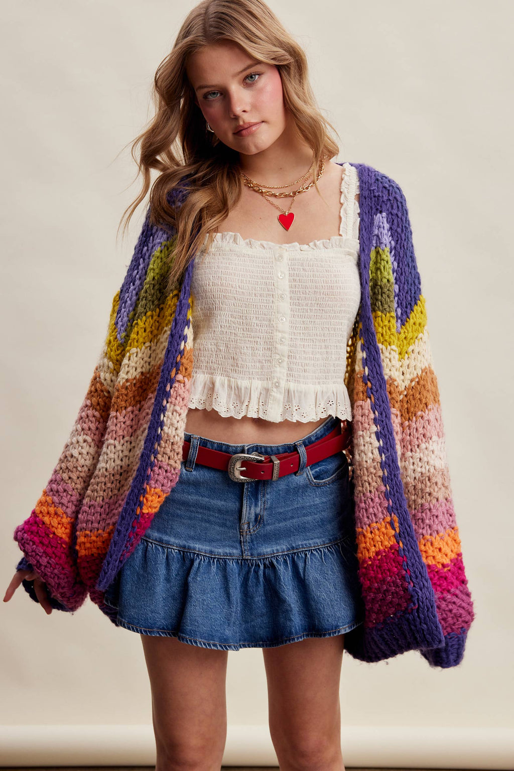 Rainbow Hand-Crochet Open Cardigan LSW0620