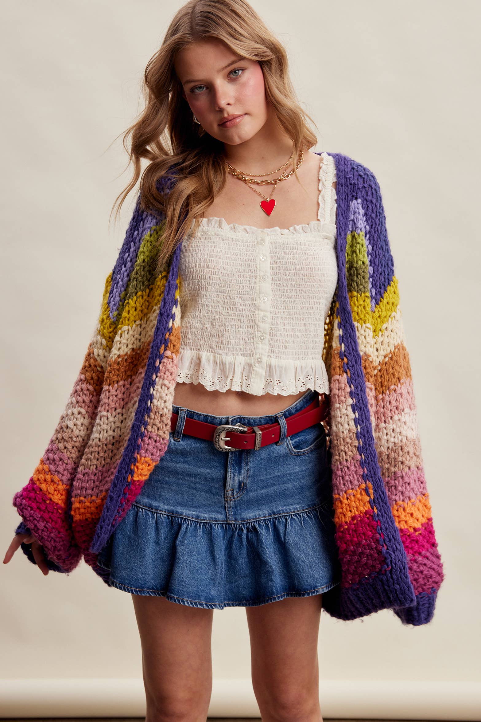 Rainbow Hand-Crochet Open Cardigan LSW0620