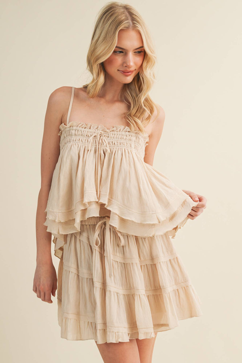 Smocked Bust Asymmetric Tiered Top