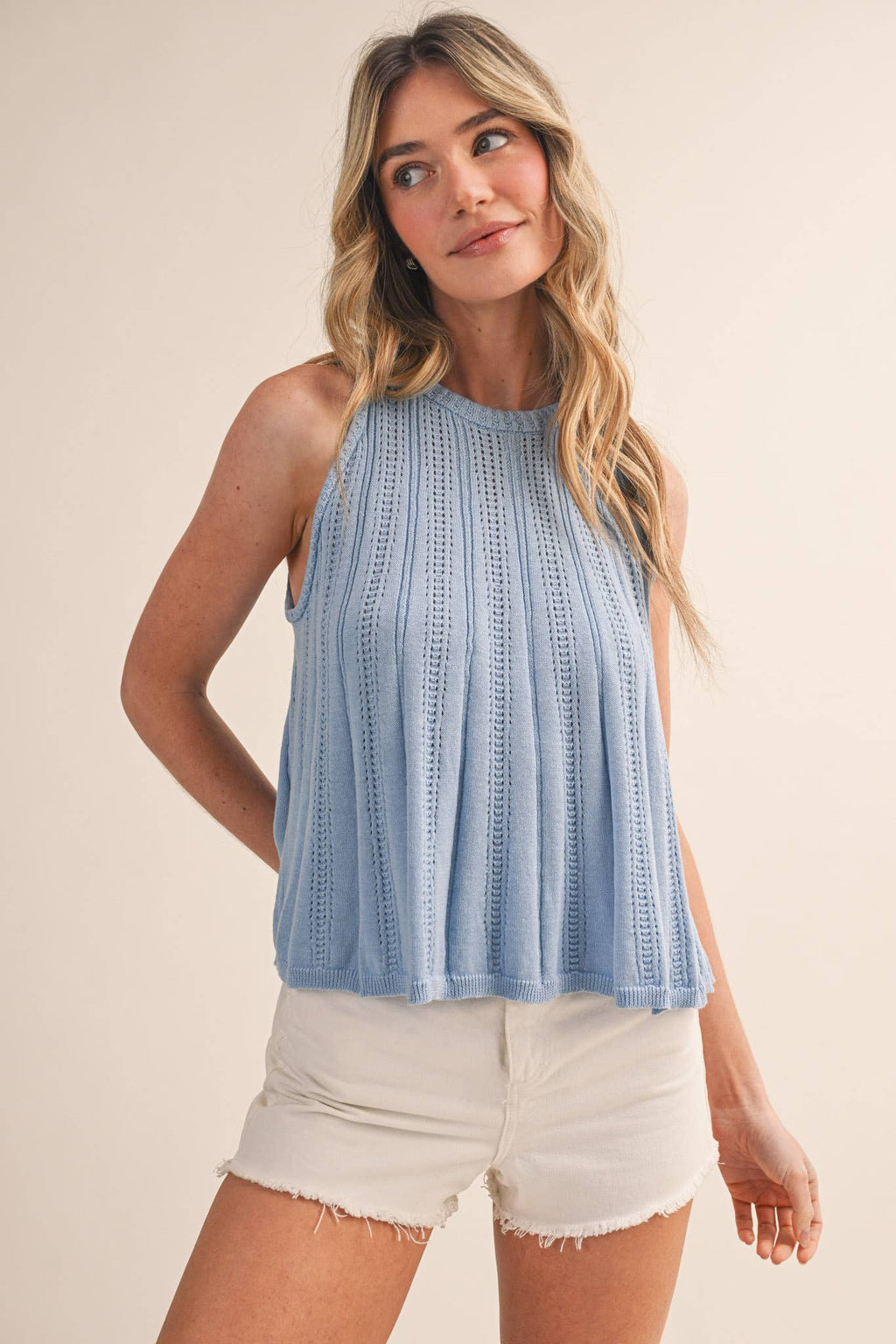 SLEEVELESS POINTELLE SWEATER KNIT TANK MSW11314