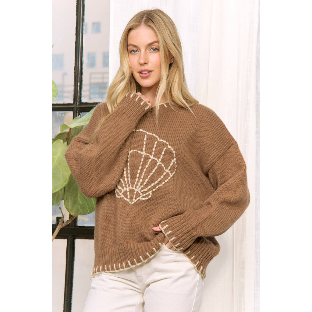 MY LOVELY SHELL CASUAL PULLOVER SWEATER