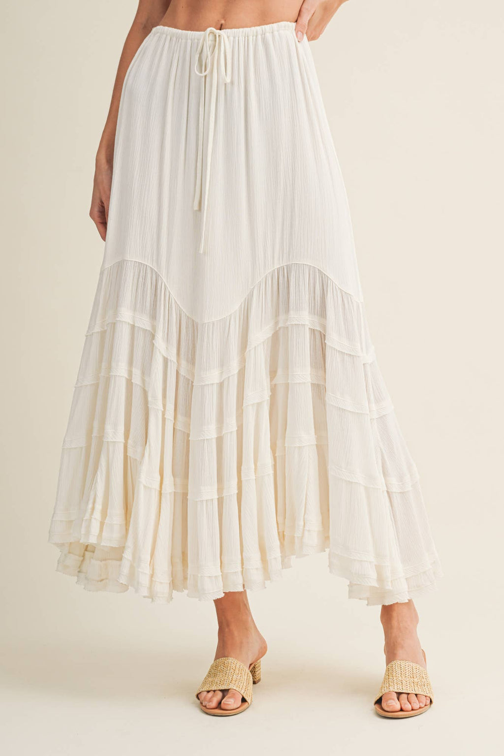 Cascading Tiers Lace Trim Maxi Skirt