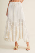 Cascading Tiers Lace Trim Maxi Skirt