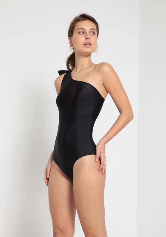 One-Off Shoulder with Tie Ribbon-F1803_Solid Black