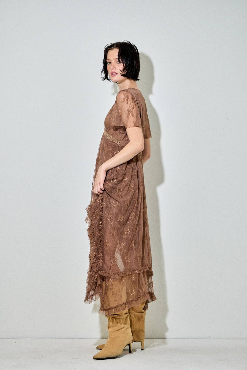 EMBELLISHED LACE HEM DRESS