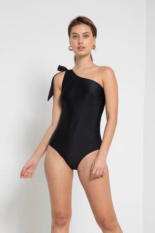 One-Off Shoulder with Tie Ribbon-F1803_Solid Black
