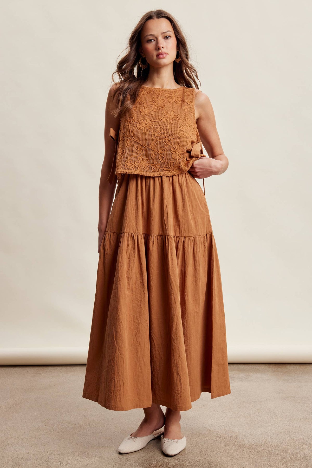 Embroidered Lace Vest & Sleeveless Midi Dress Set LD1651