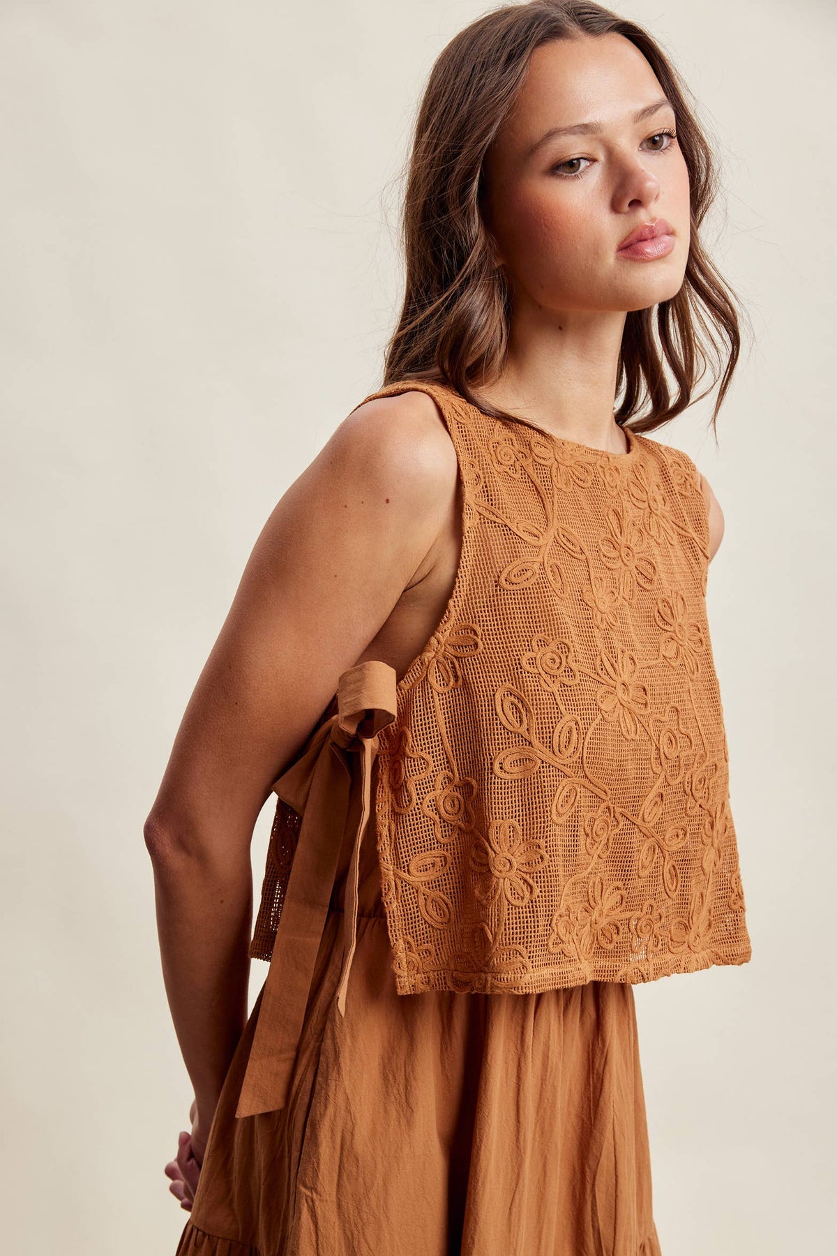 Embroidered Lace Vest & Sleeveless Midi Dress Set LD1651