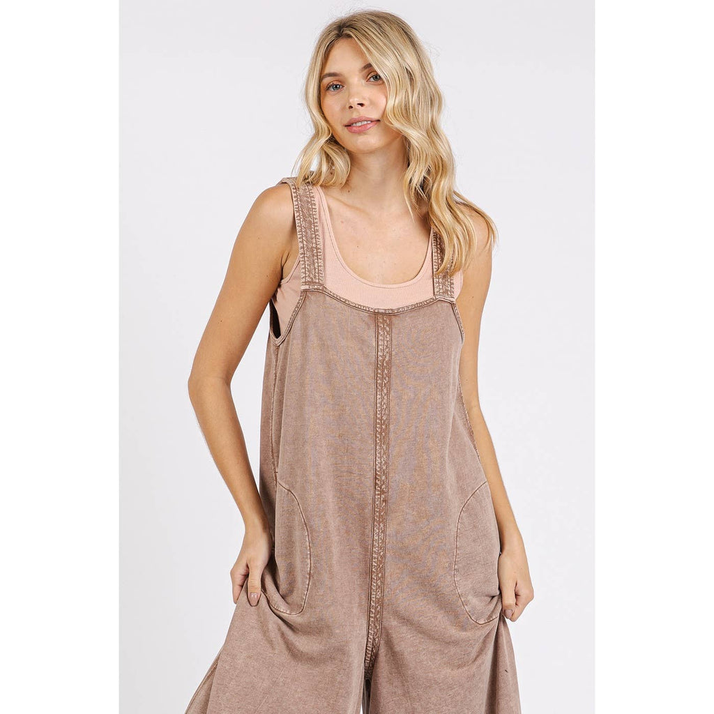 MINERAL WASH ANKLE DETAIL WIDE LEG JUMPSUIT