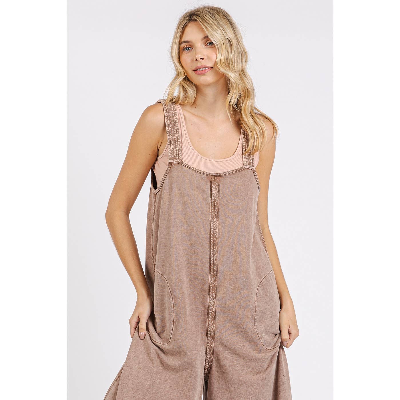 MINERAL WASH ANKLE DETAIL WIDE LEG JUMPSUIT