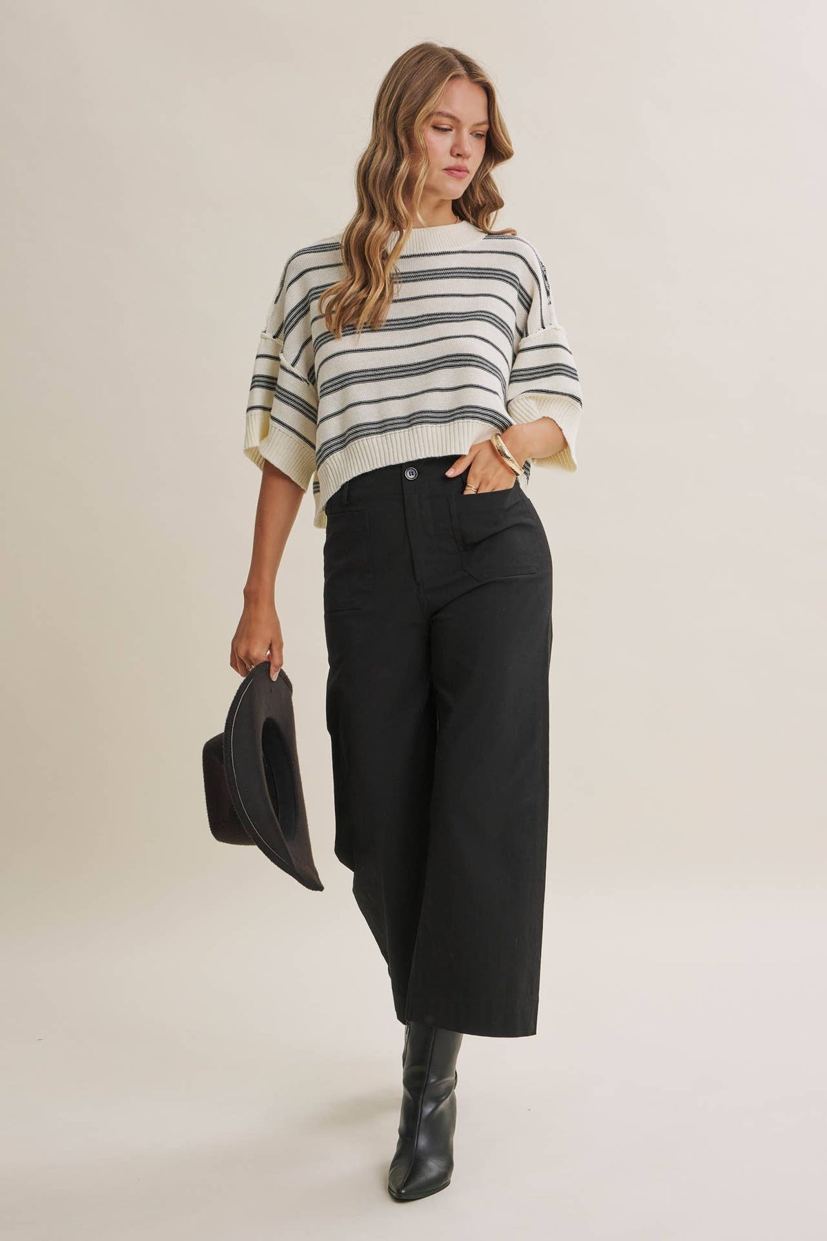 ESSENSE OF WEEKEND STRIPED LINEN COTTON BOXY SWEATER TOP