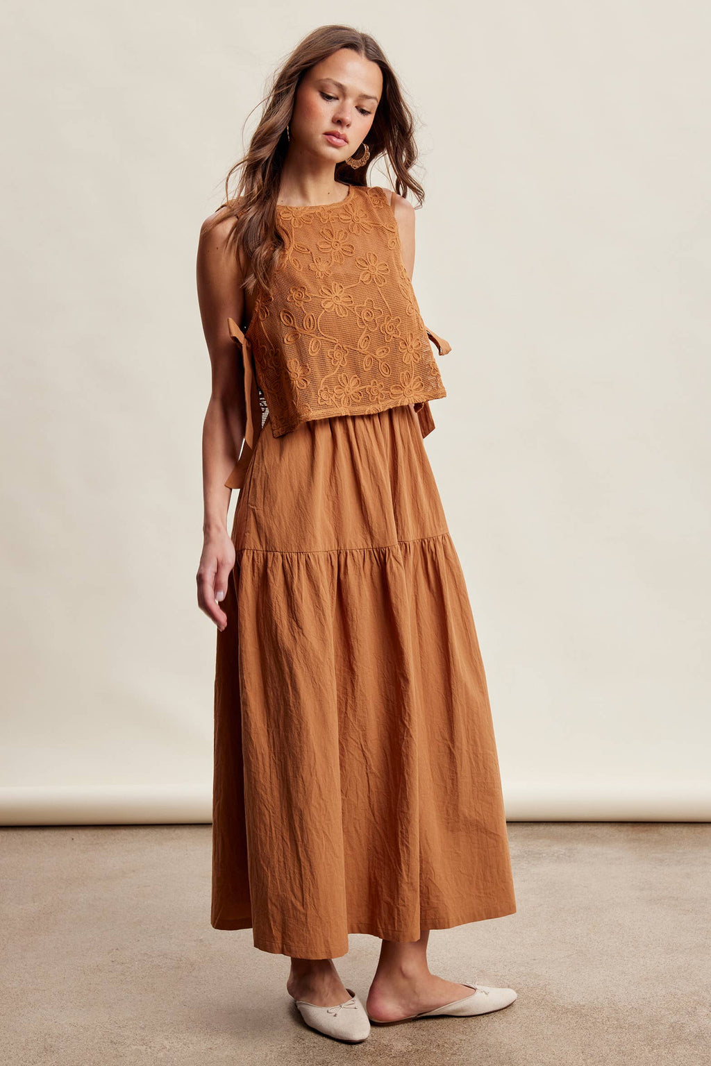 Embroidered Lace Vest & Sleeveless Midi Dress Set LD1651