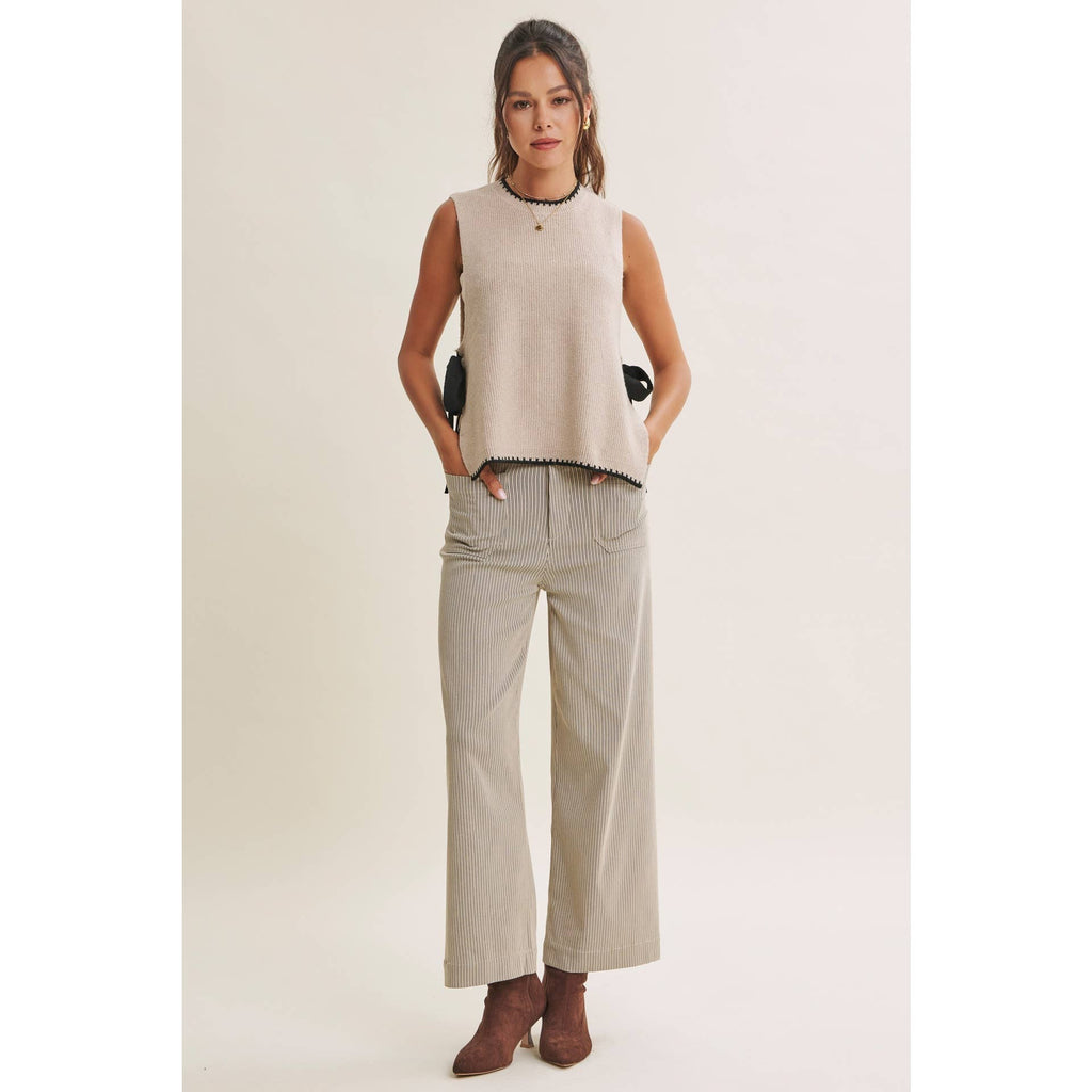 EFFORTLESS WEEKEND SIDE RIBBON TIE WHIPSTITCH SWEATER VEST