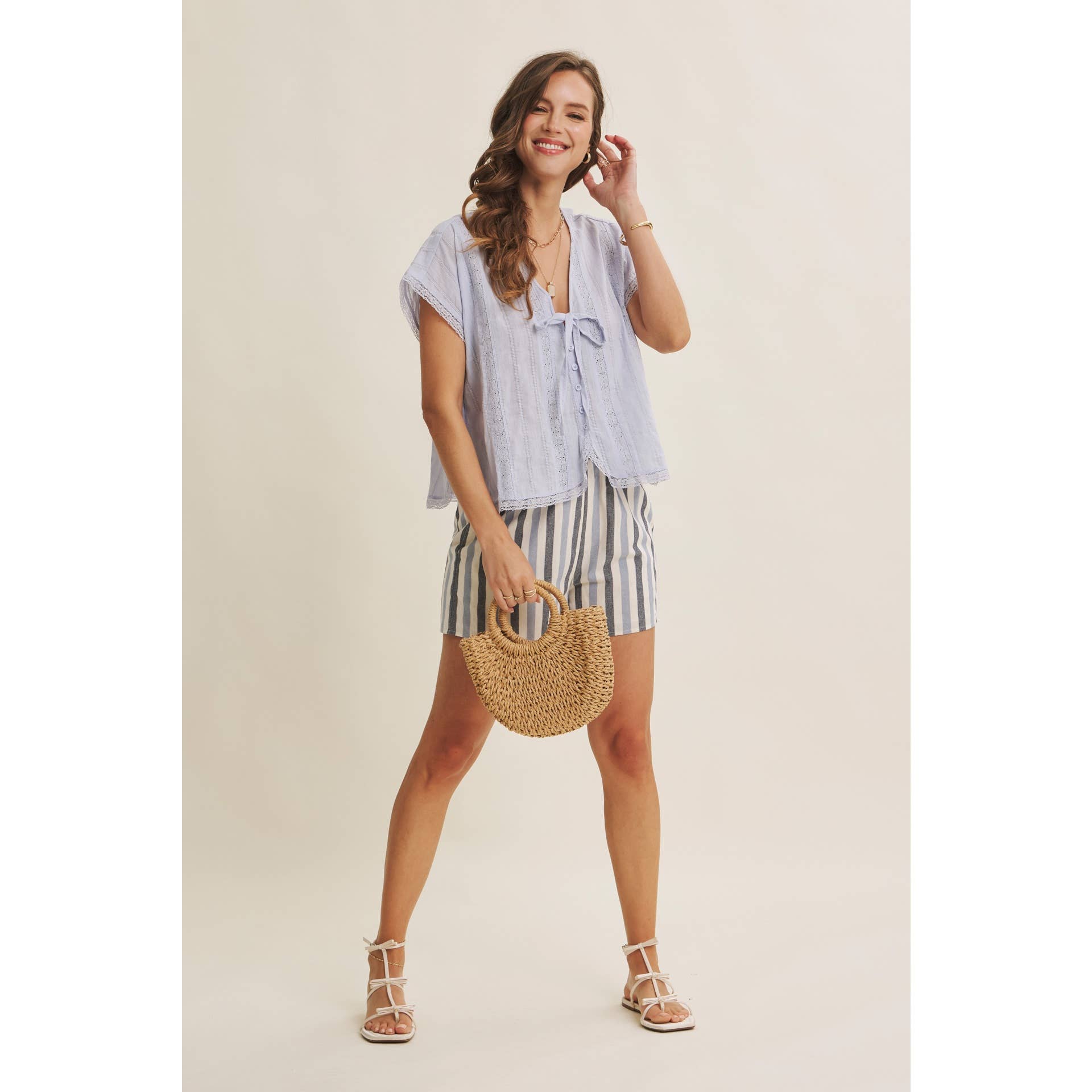 LACE WANDERLUST RELAXED BUTTON-DOWN BLOUSE WITH DOLMAN SLVS