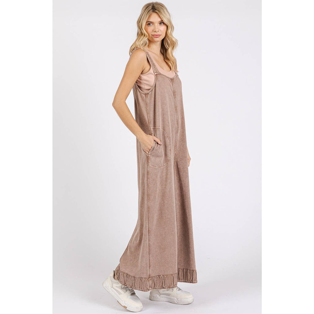 MINERAL WASH ANKLE DETAIL WIDE LEG JUMPSUIT