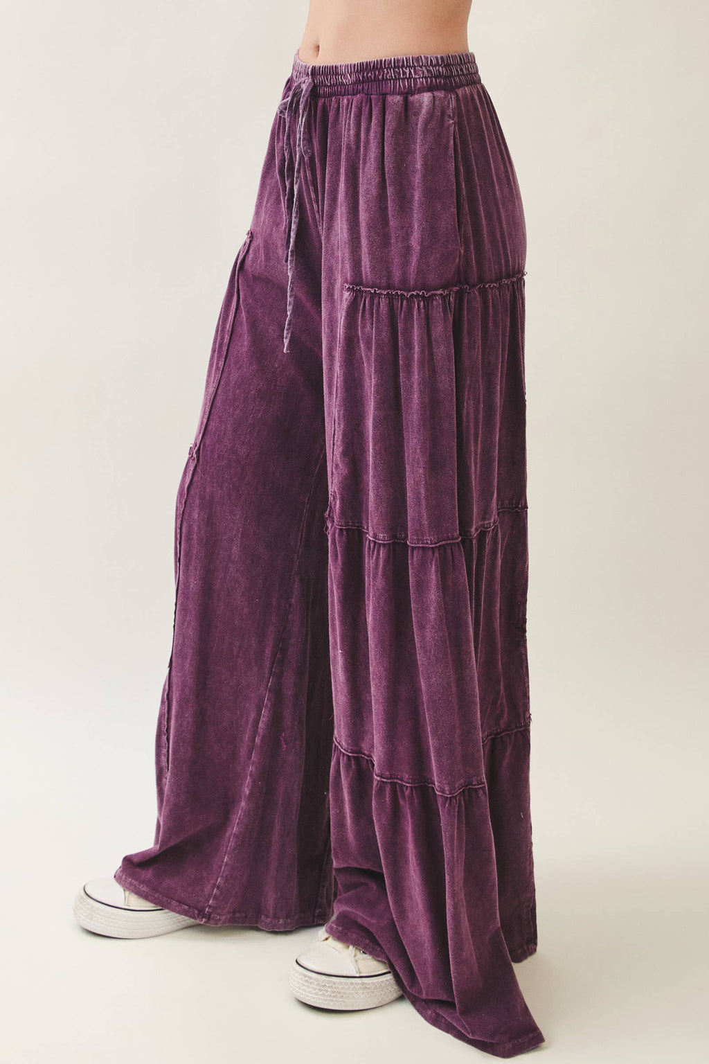 Mineral Washed Tiered Wide Leg Pants HP5033P1
