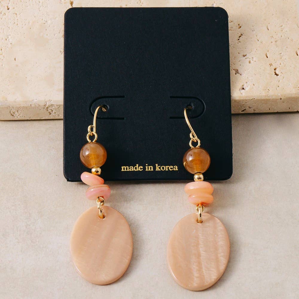 Oval Sea Shell And Beads Dangle Earrings
