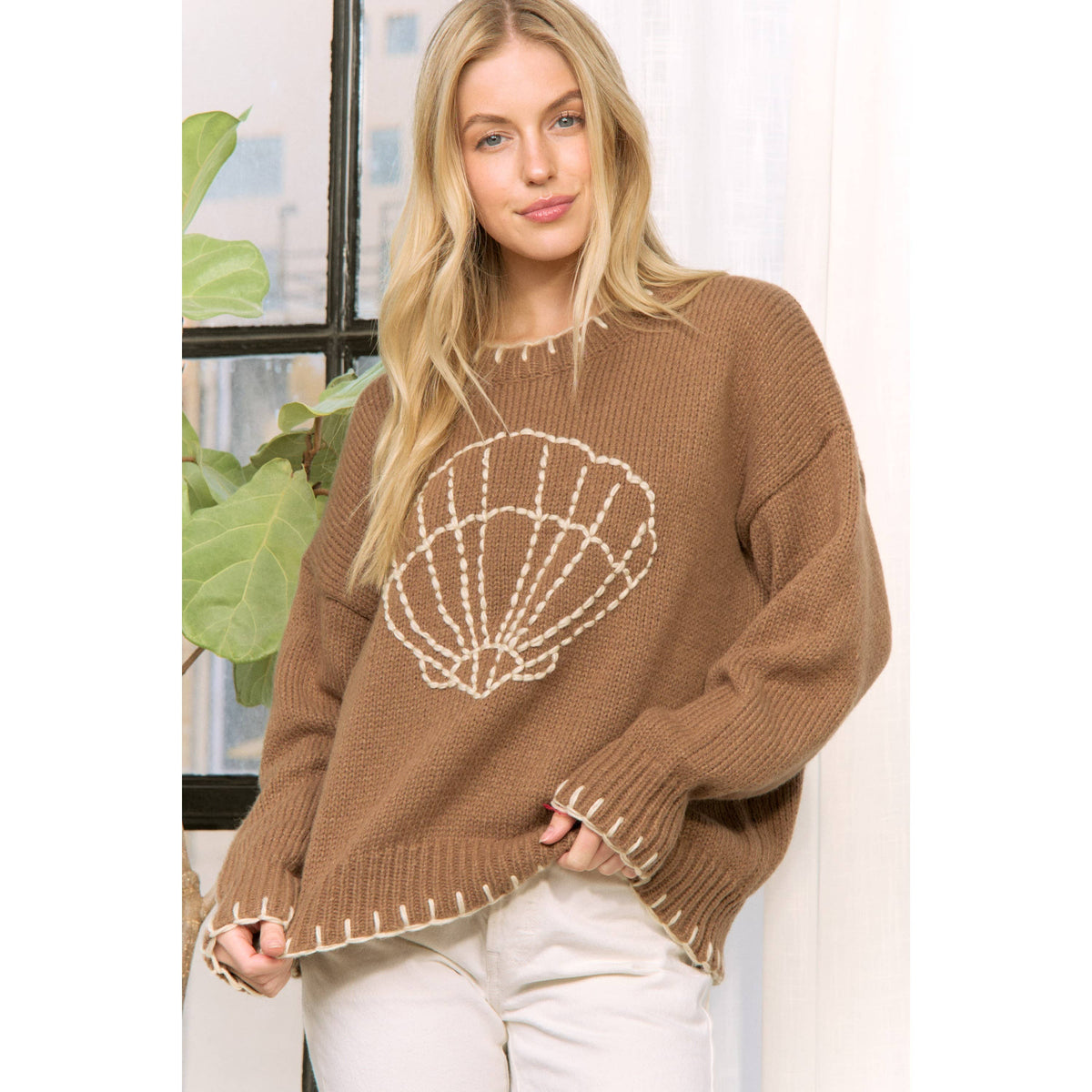 MY LOVELY SHELL CASUAL PULLOVER SWEATER