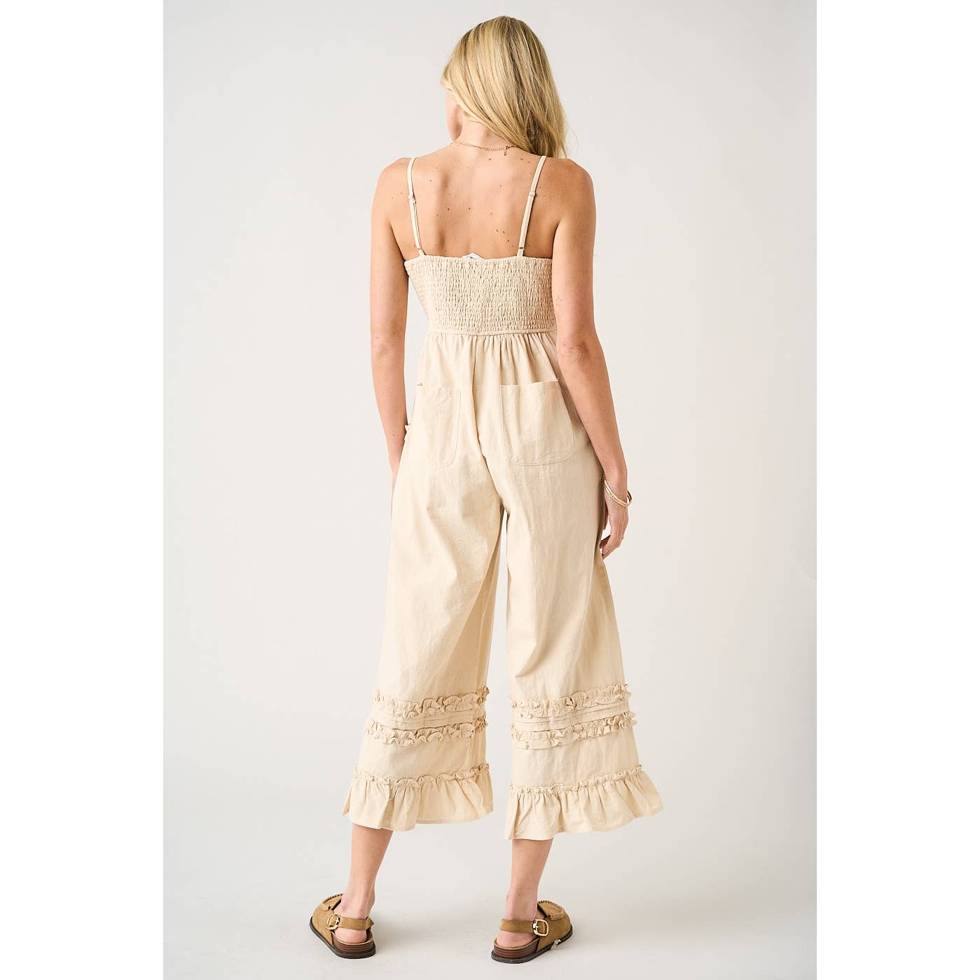 RUFFLE HEM WIDE LEG SLEEVELESS JUMPSUIT