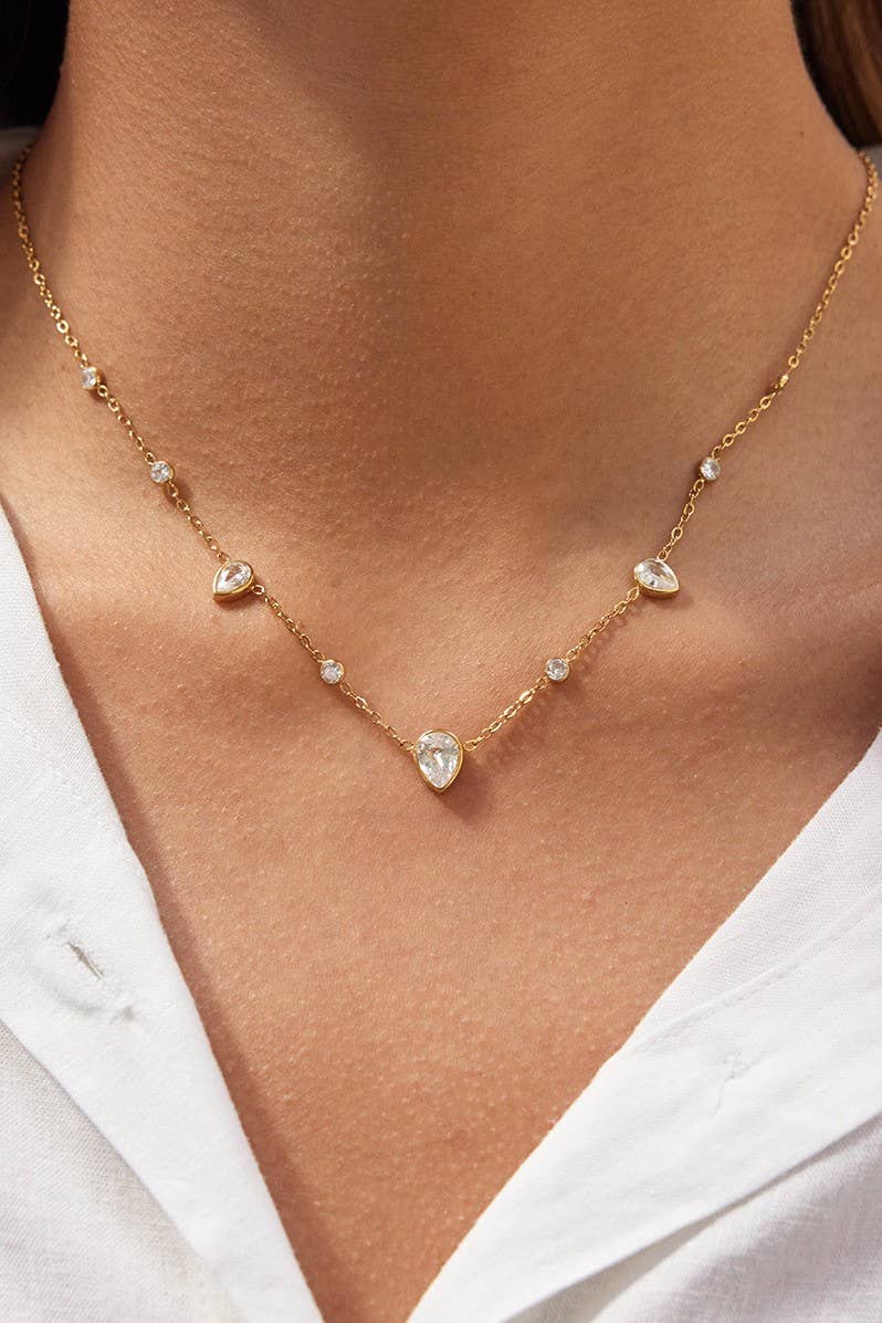 18K STAINLESS STEEL TARNISH FREE CZ NECKLACE | 40NK9693
