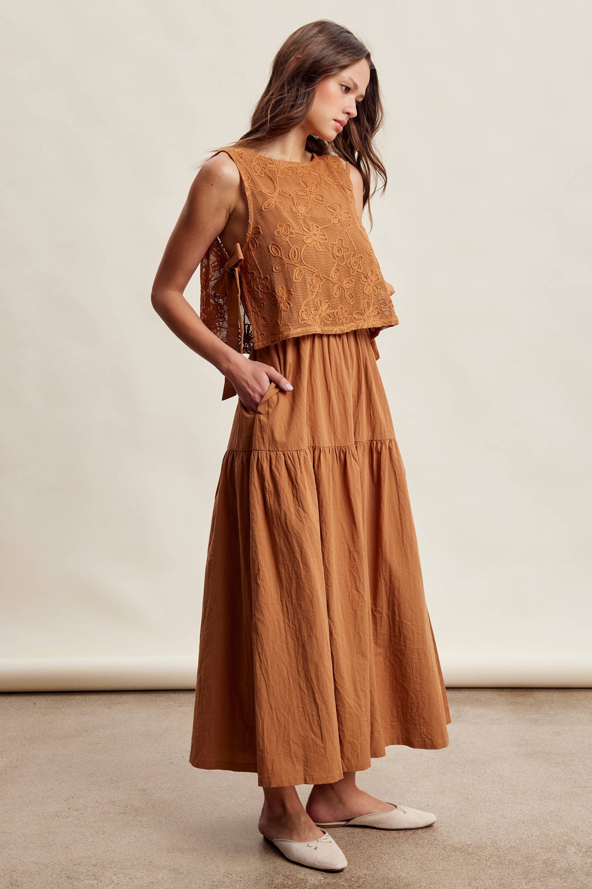 Embroidered Lace Vest & Sleeveless Midi Dress Set LD1651