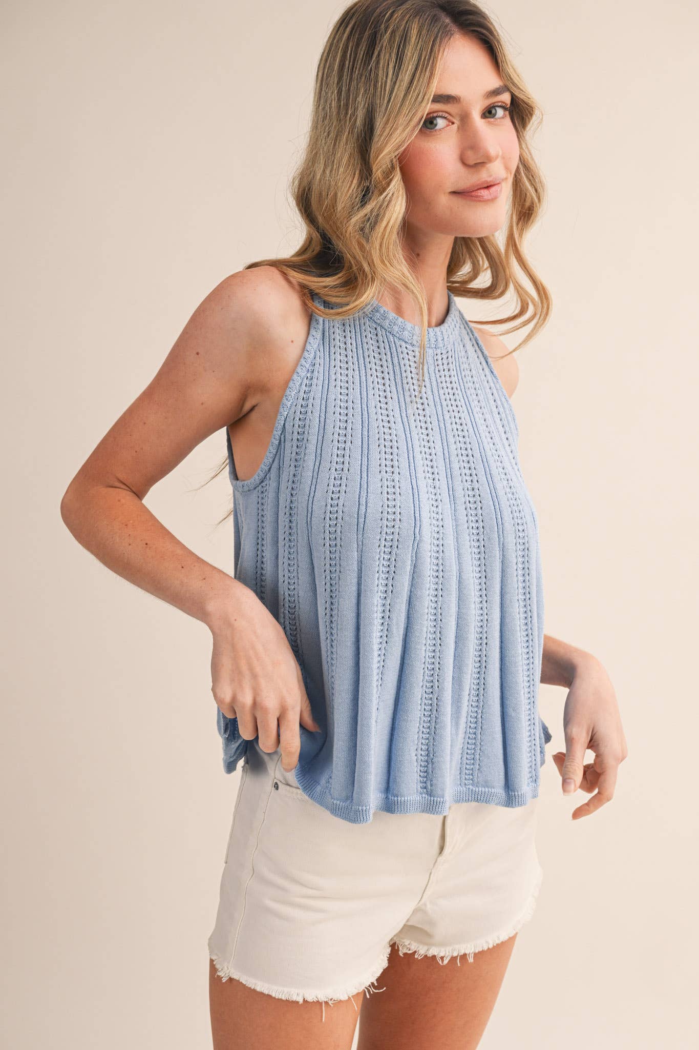 SLEEVELESS POINTELLE SWEATER KNIT TANK MSW11314