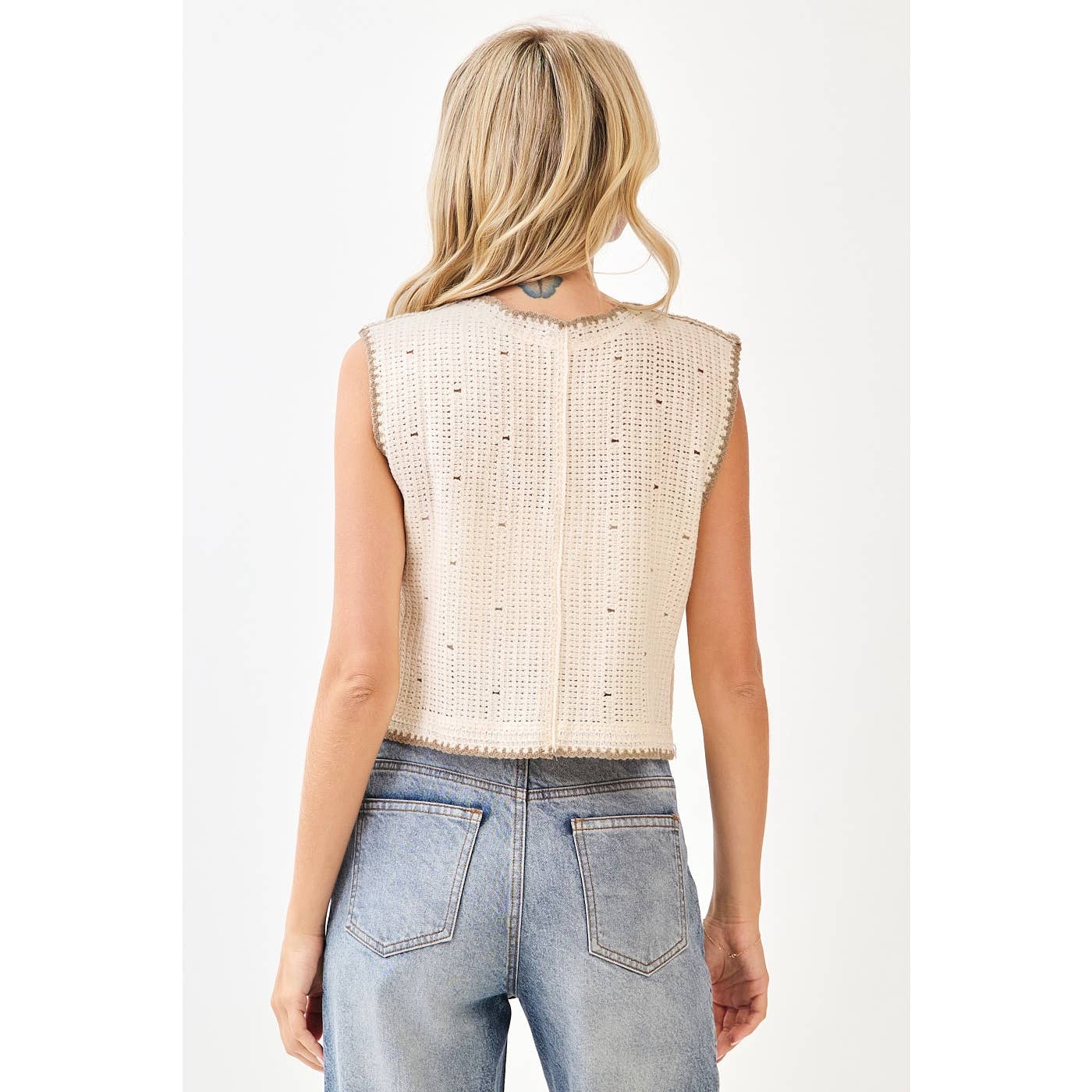 FLORAL EMBROIDERY SLEEVELESS VEST CROCHET TOP