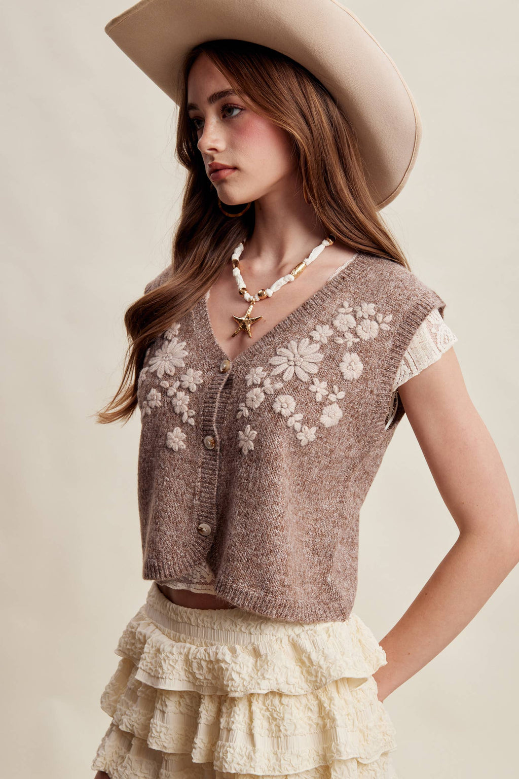 Floral Embroidered Knit Vest LSW1110