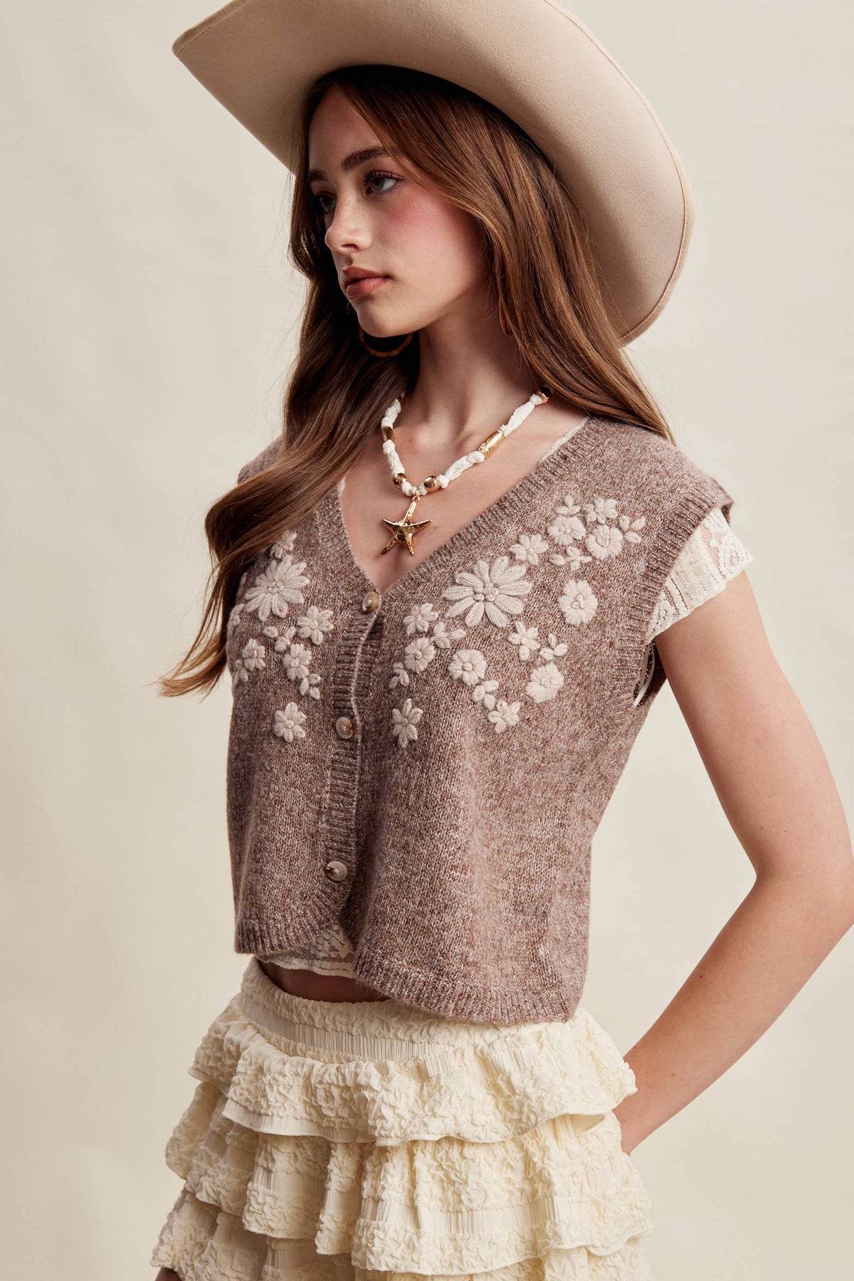 Floral Embroidered Knit Vest LSW1110