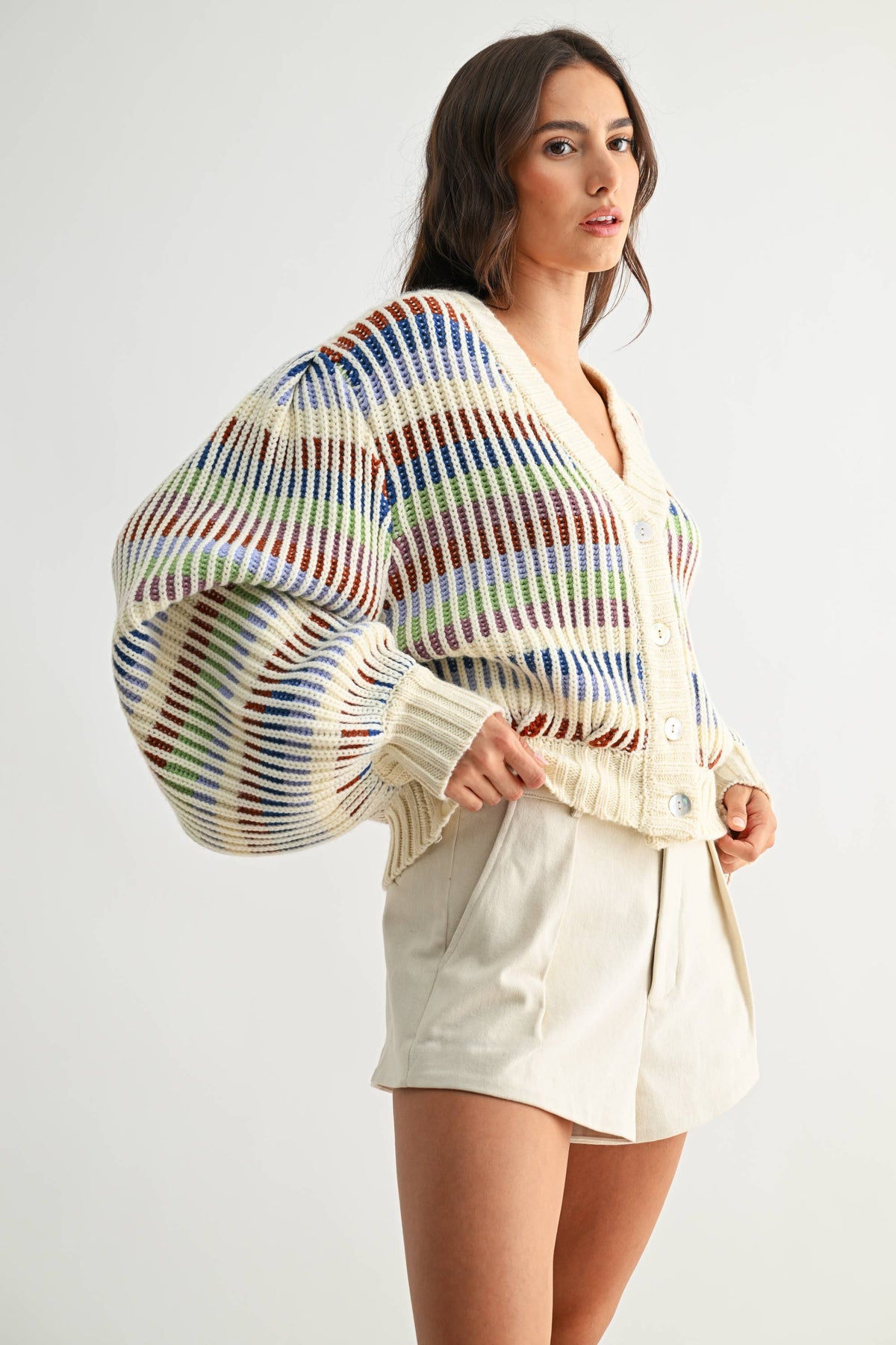CWT26016 Multicolor Striped Chunky Knit Cardigan