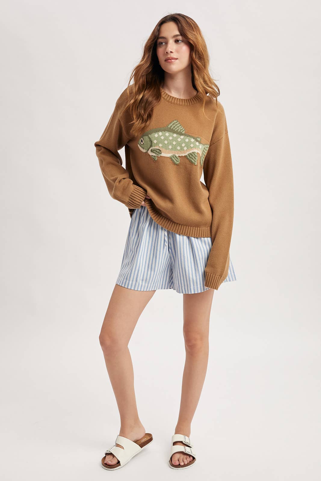 'FISH' GRAPHIC COASTAL CREWNECK SWEATER / WL25-12103
