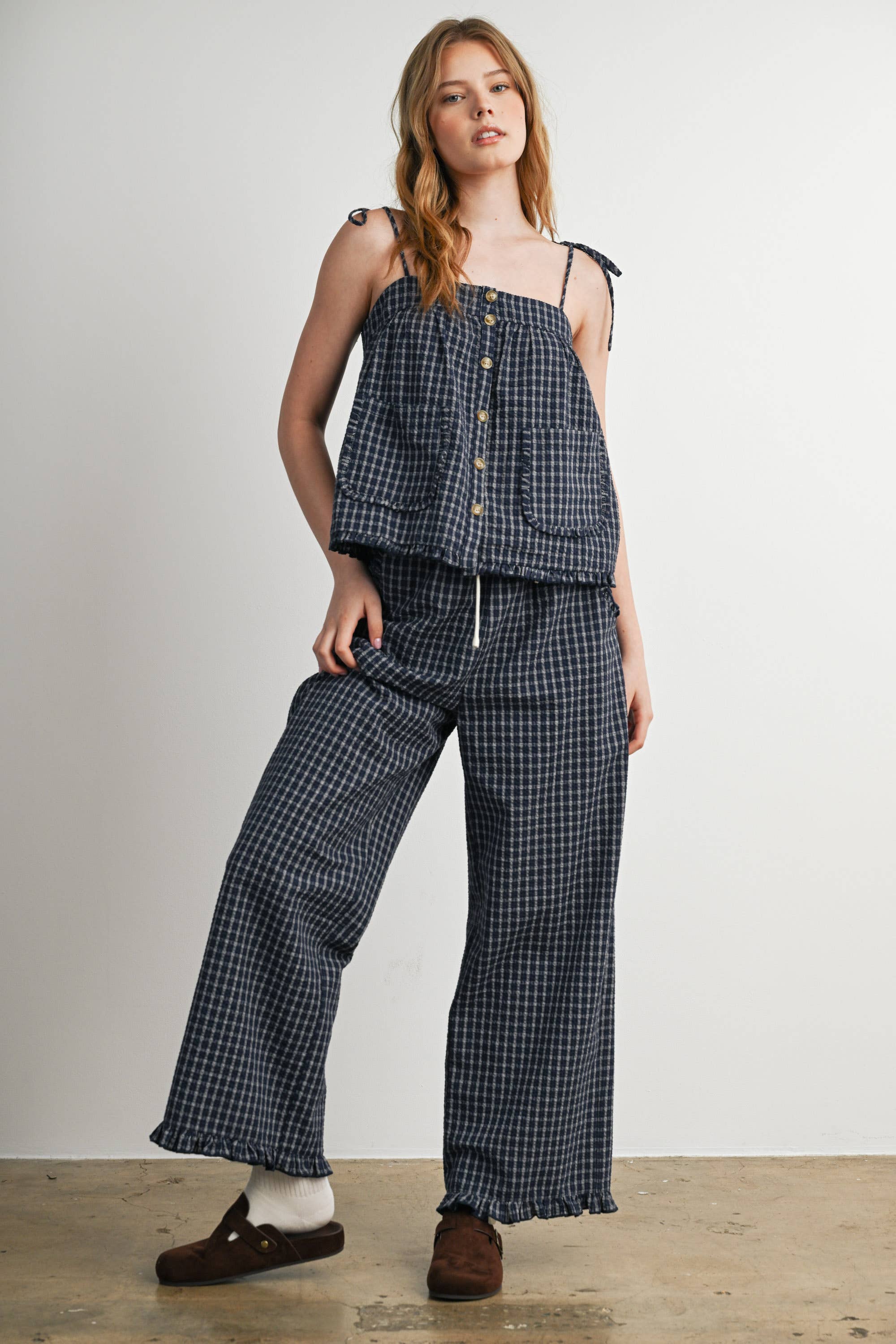 Plaid Tie Shoulder Tank Top-BMT8424