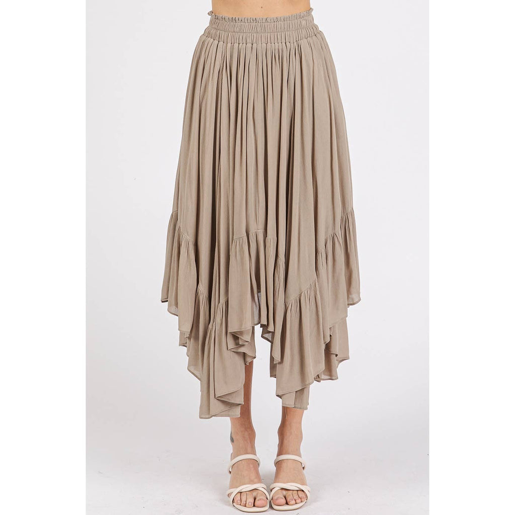 HANDKERCHIEF HEM ELASTIC WAIST POCKET MIDI SKIRT
