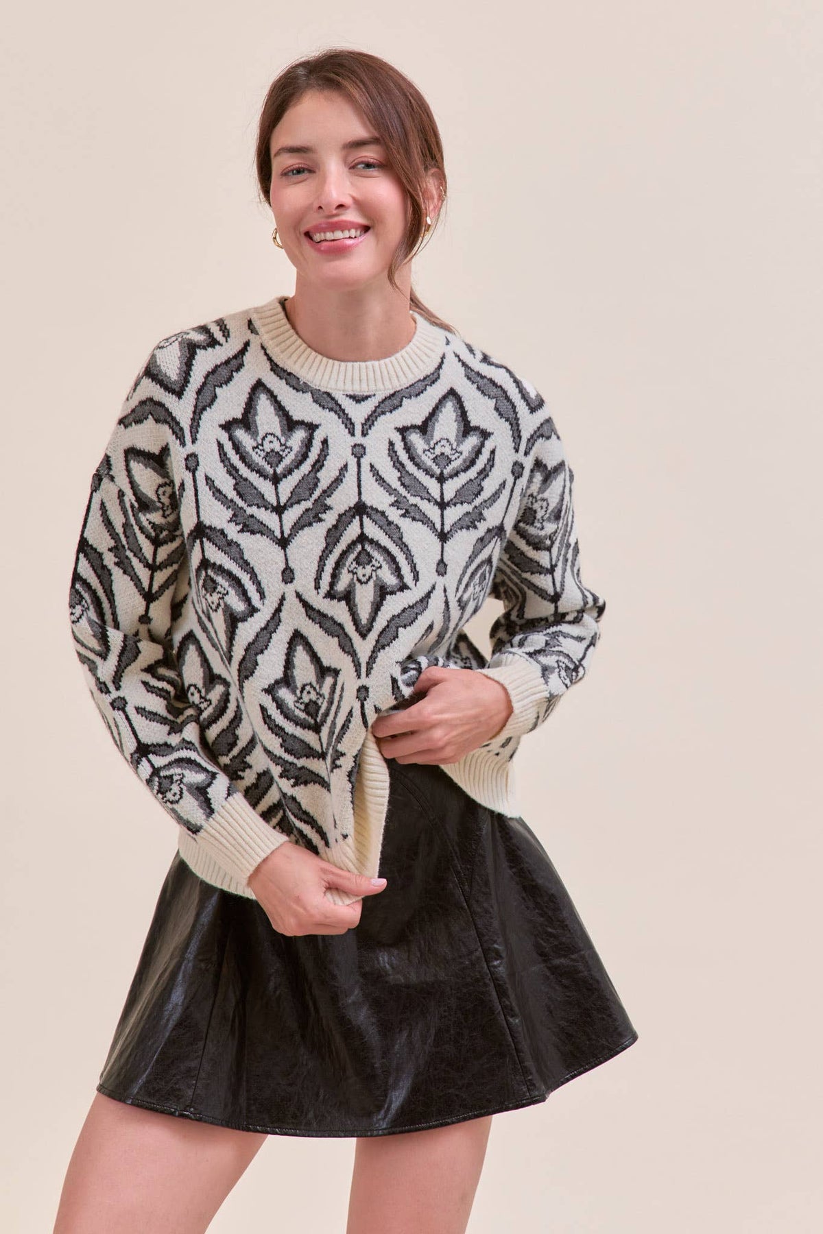 FLORAL PATTERN KNIT SWEATER MSW11095