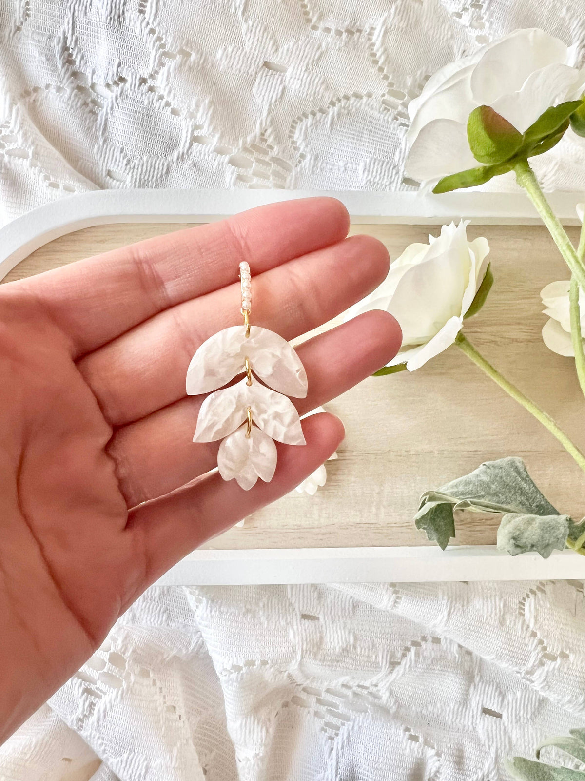 Bridal Earrings, Bridal Floral Clay Earrings