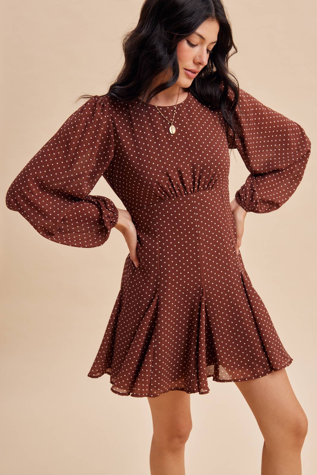 POLKA DOT FLARED MINI DRESS