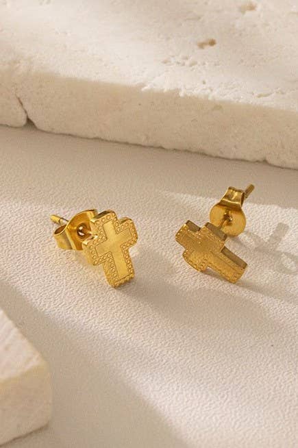 18K STAINLESS STEEL TARNISH FREE CROSS EARRINGS | 40E388