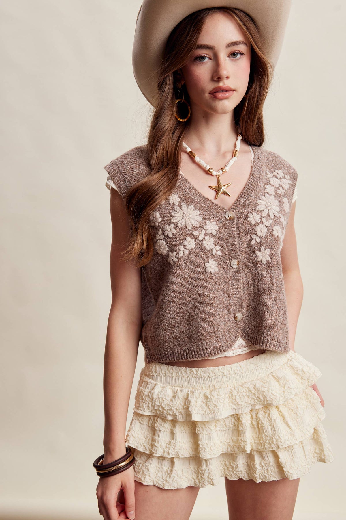Floral Embroidered Knit Vest LSW1110