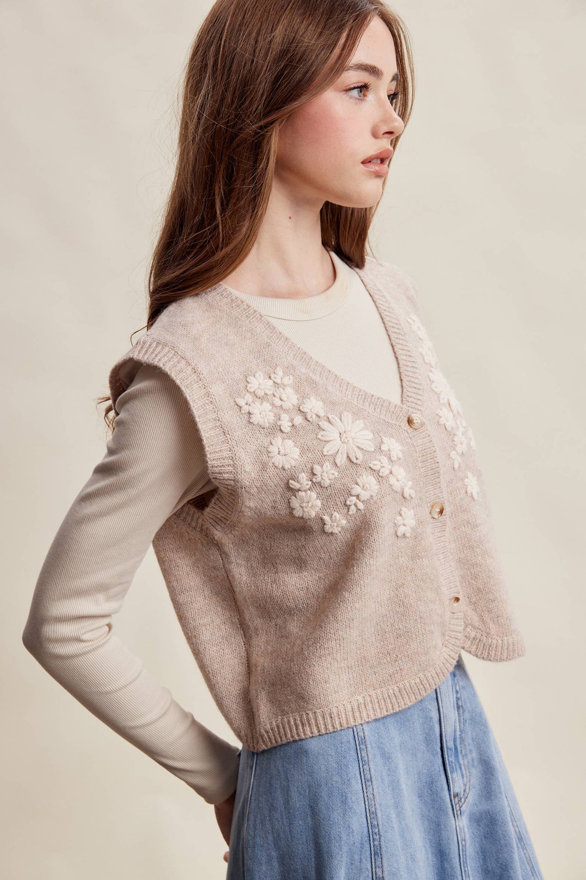 Floral Embroidered Knit Vest LSW1110