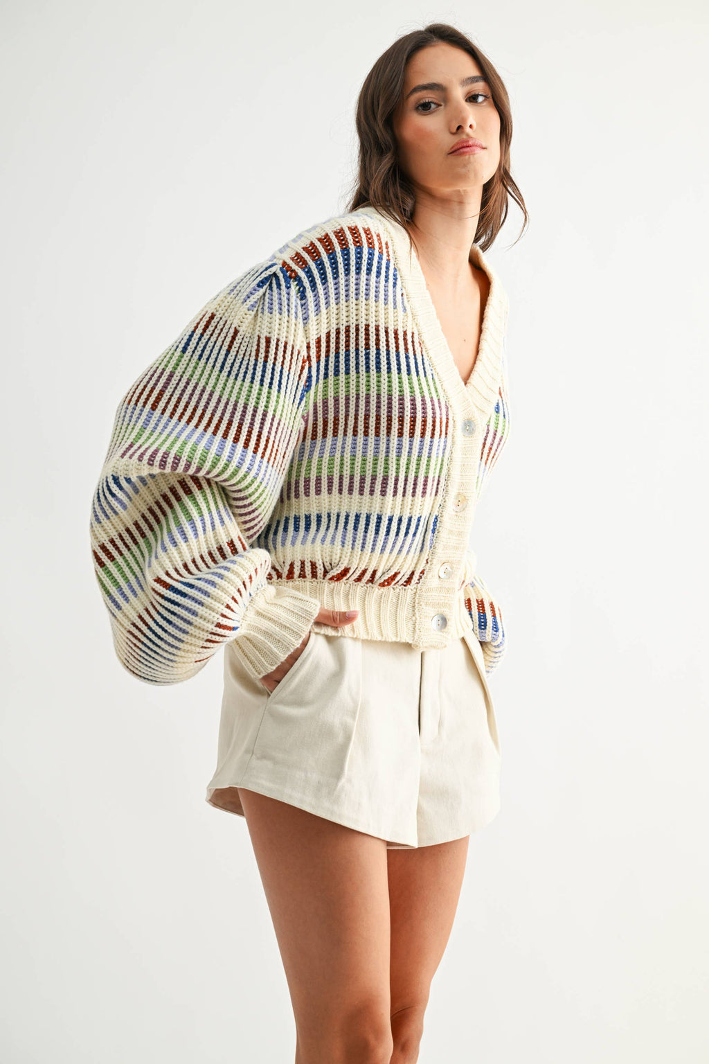 CWT26016 Multicolor Striped Chunky Knit Cardigan