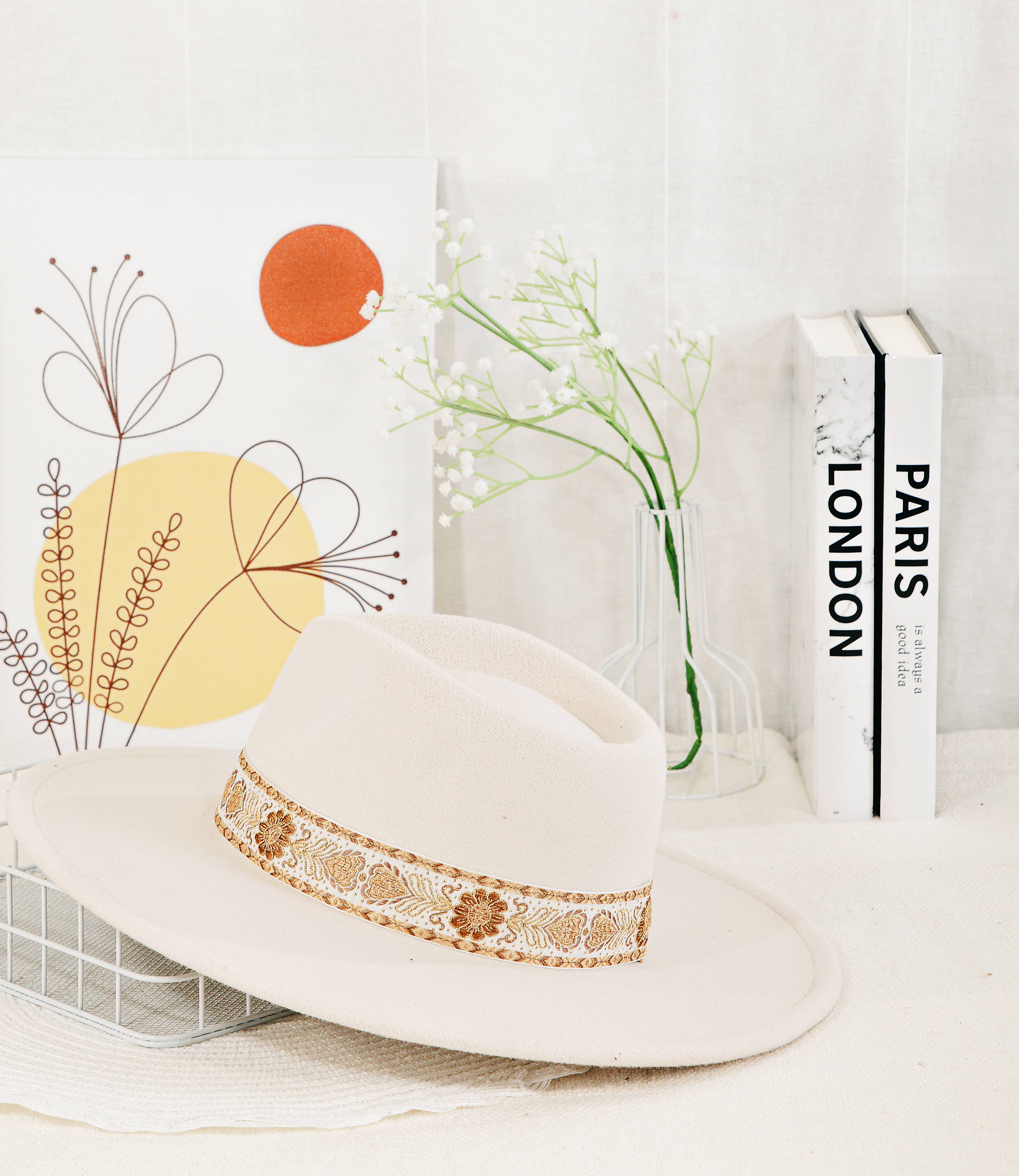 Embroidered Strap Fedora Fashion Hat