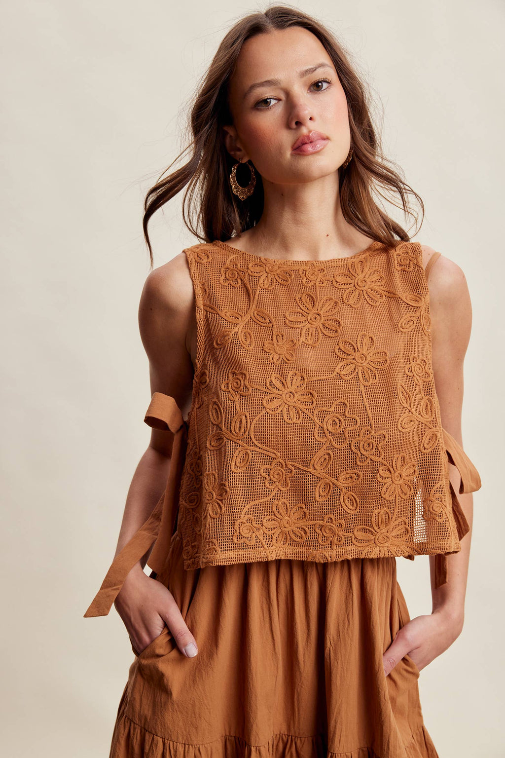 Embroidered Lace Vest & Sleeveless Midi Dress Set LD1651