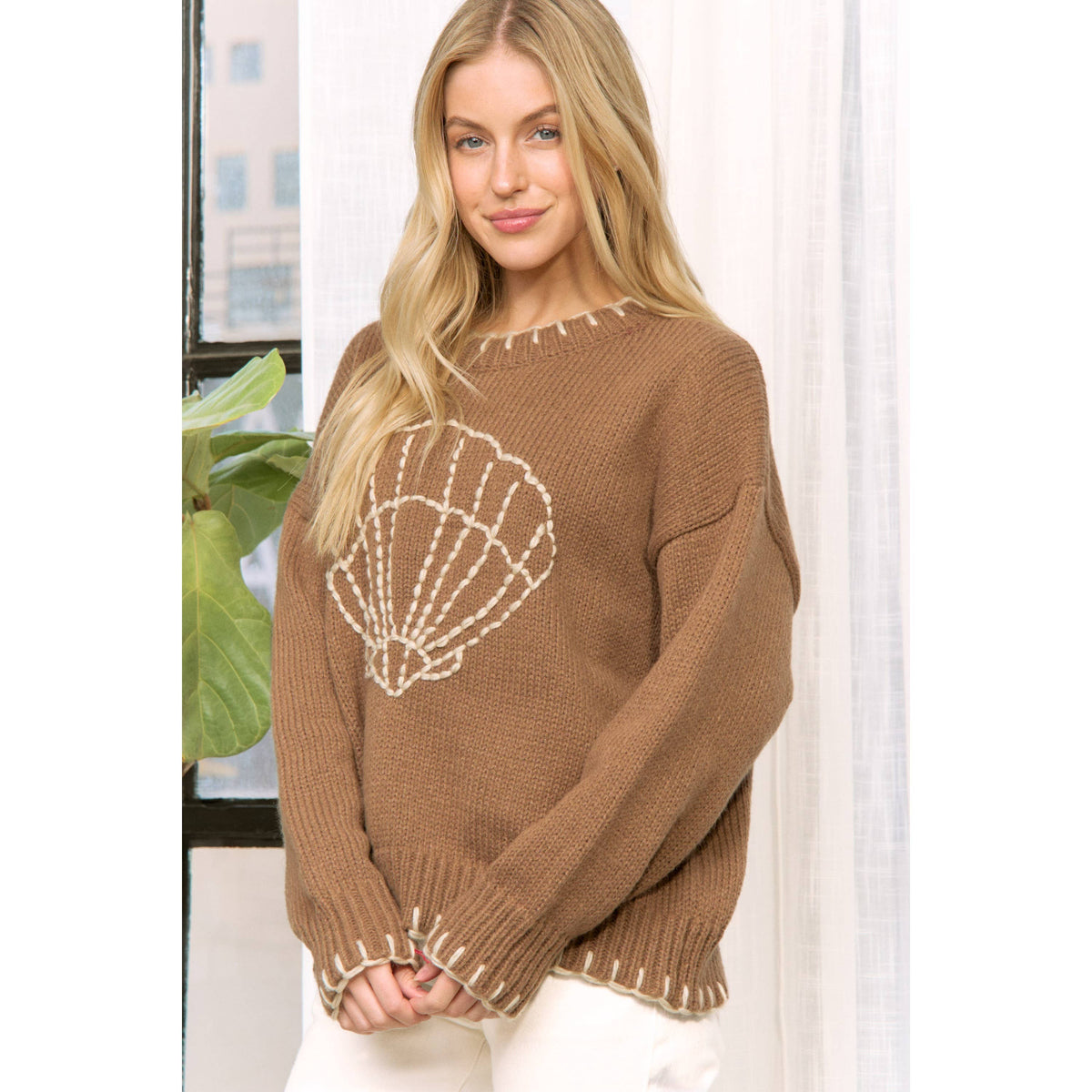 MY LOVELY SHELL CASUAL PULLOVER SWEATER
