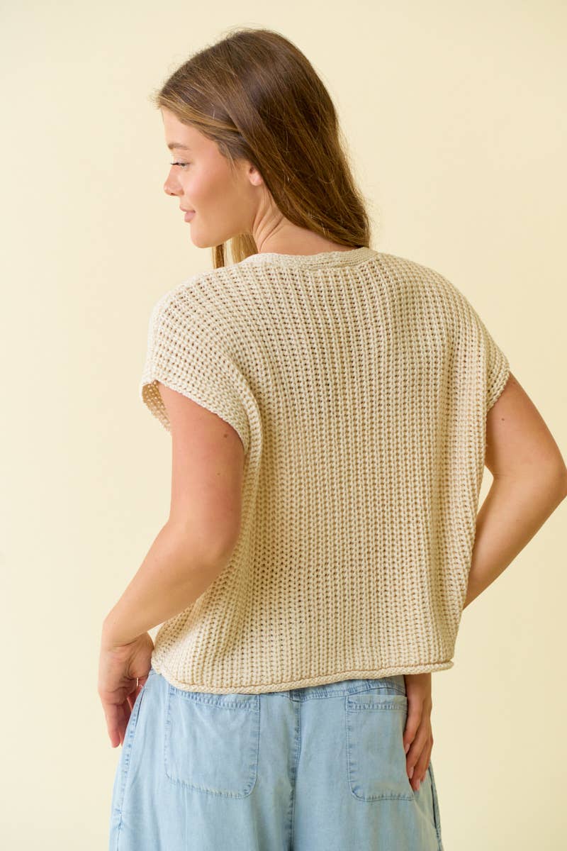 CHUNKY STITCH SWEATER W/ PATCH POCKET VEST - 45684T