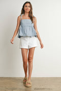 Denim Tie-Strap Peplum Top - BMT7722