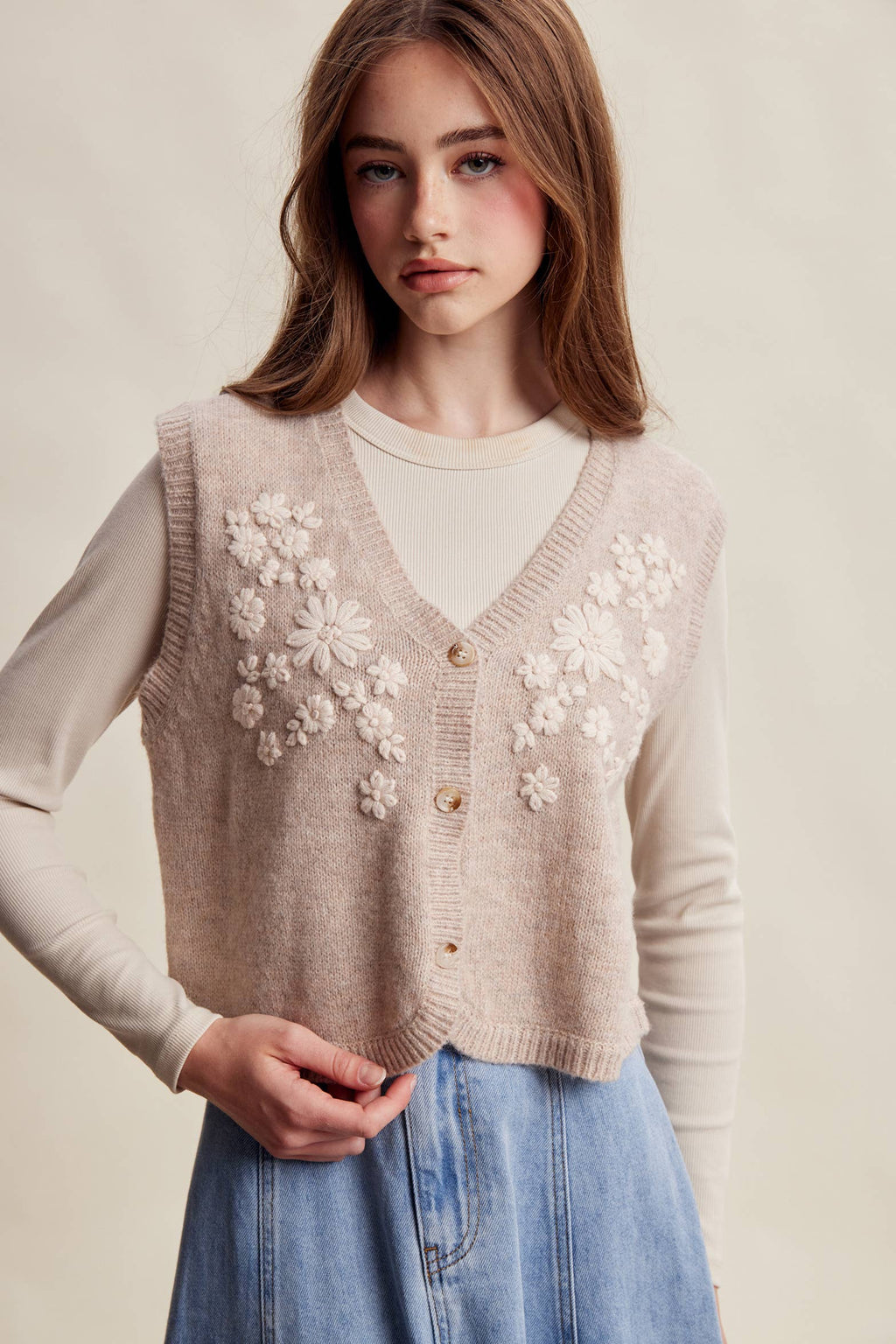 Floral Embroidered Knit Vest LSW1110