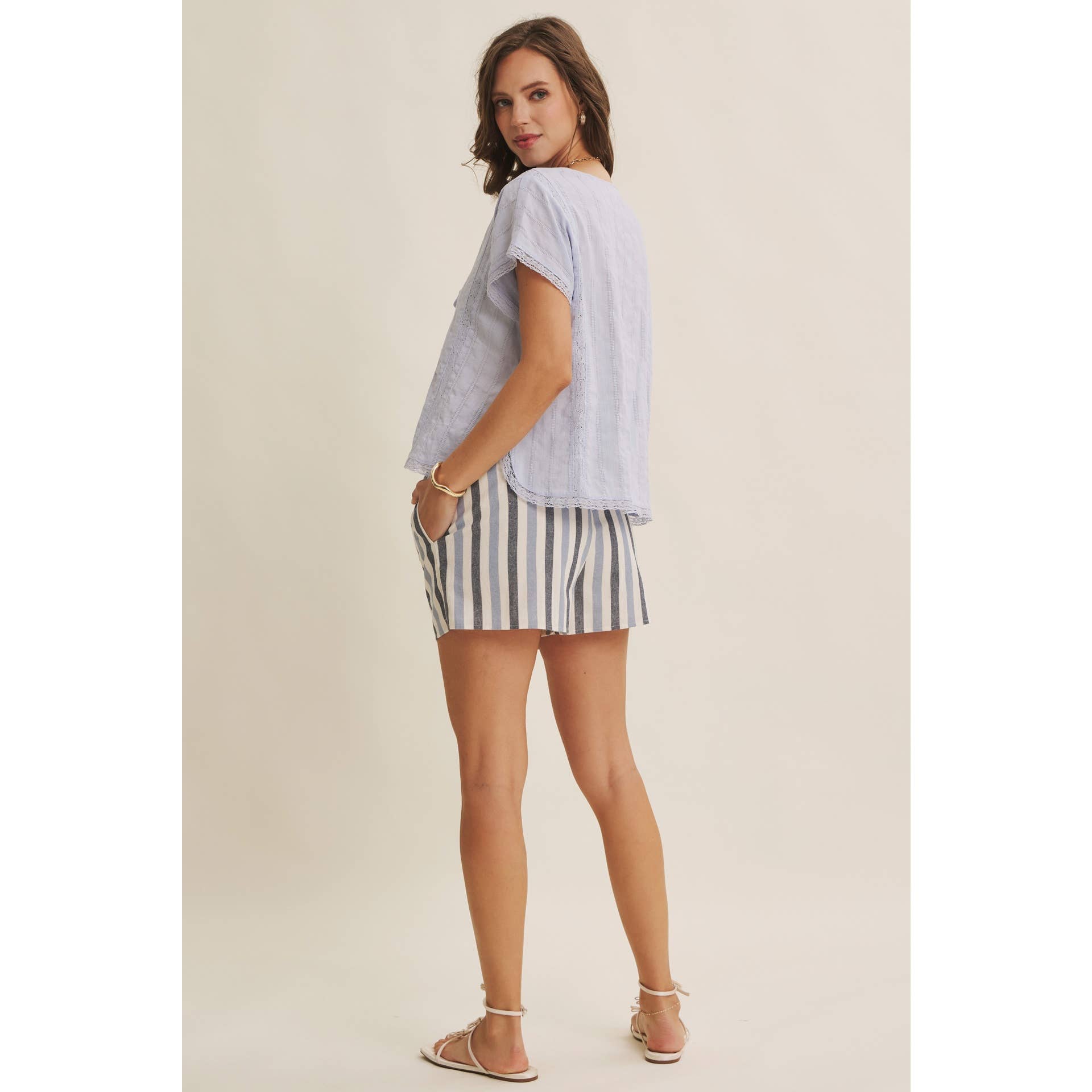 LACE WANDERLUST RELAXED BUTTON-DOWN BLOUSE WITH DOLMAN SLVS