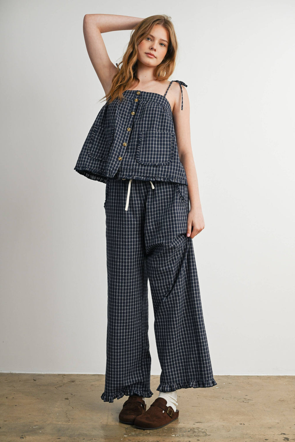 Plaid Tie Shoulder Tank Top-BMT8424